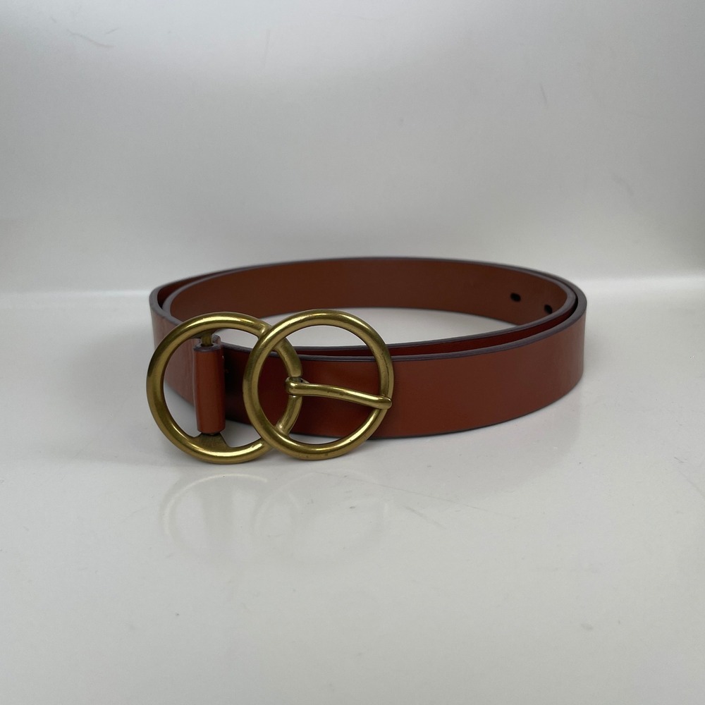 Banana Republic Cognac Brown Synthetic Leather Double Ring Buckle Belt Chic M
